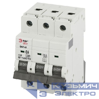 Выключатель автоматический 3п C 6А 6кА ВА47-63 PRO VA63-3P06C6 Эра Б0063165