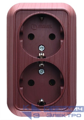 Розетка 2-м ОП 16А IP20 с заземл. орех Makel 45482