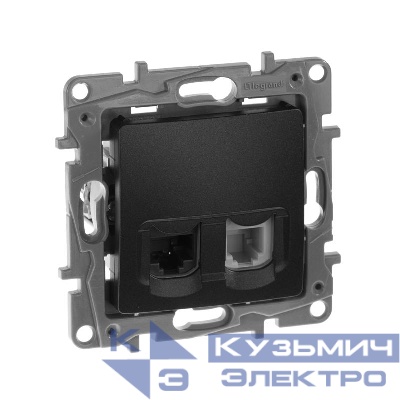 Розетка компьютерная + телефонная 2-м СП Etika RJ45 + RJ11 кат.5E UTP механизм антрацит IEK 672652