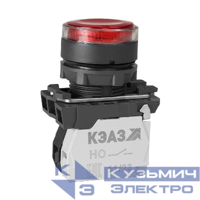 Кнопка КМЕ4622мЛ-24В-красный-2но+2нз-цилиндр-индикатор-IP65 КЭАЗ 293184