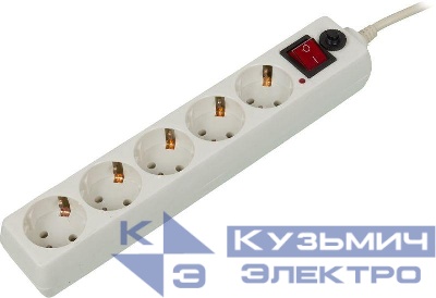Удлинитель с сетевым фильтром 5х10м с заземл. 10А IP20 500SH-10-W 2.2кВт CCA бел. BURO 992302