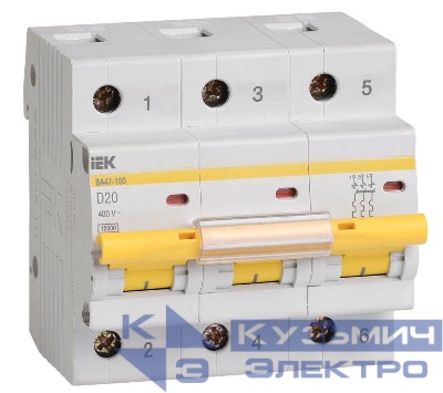 Выключатель автоматический модульный 3п D 20А 10кА ВА47-100 KARAT IEK MVA40-3-020-D