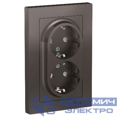 Розетка 2-м СП AtlasDesign 16А IP20 с заземл. защ. шторки в сборе мокко SE ATN000626