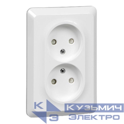 Розетка 2-м СП Этюд 16А IP20 250В без заземл. защ. шторки бел. SE PC16-106B