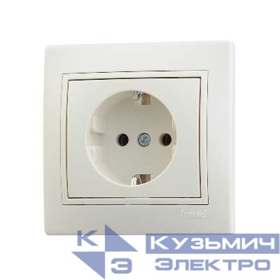 Розетка 1-м СП Mira с заземл. бакелит с крем. вставкой крем. LEZARD 701-0303-122B