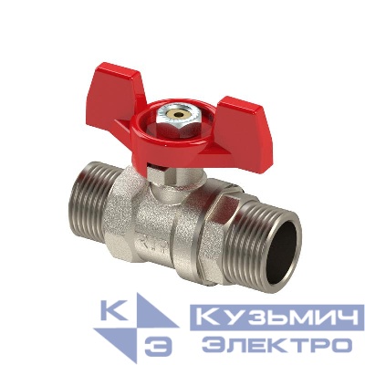 Кран шаровой ручка бабочка латунь наружн. /наружн. резьба 1/2дюйм PN25 никель RTP 36170