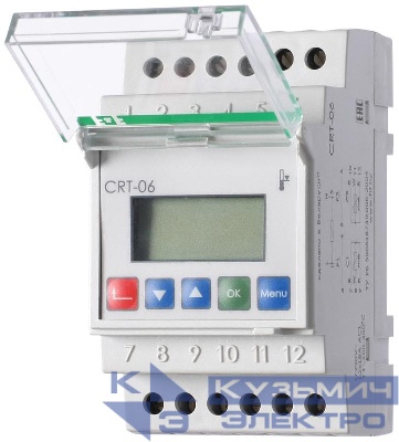 Регулятор температуры CRT-06 (от -100 до +400 град.C; микропроцессорный; многофункц.; ЖКИ индикация; с возможностью подкл. двух выносных датчиков РТ100; монтаж на DIN-рейке 35мм 230В AC 16А 2х1Z IP20) F&F EA07.001.011