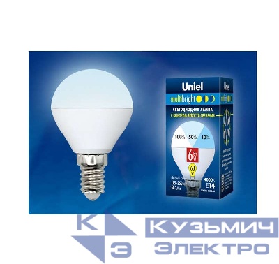 Лампа светодиодная LED-G45-6W/NW/E14 /FR/MB PLM11WH Multibright 6Вт шар матовая 4000К нейтр. бел. E14 100-50-10 (упак. картон) Uniel UL-00002376