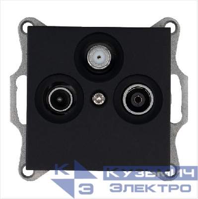 Розетка телевизионная оконечная TV + FM + SAT 3-м Ф9.5мм механизм черн. матов. soft touch Jasmart G6206PB