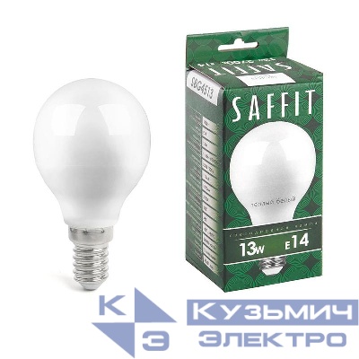 Лампа светодиодная SBG4513 13Вт G45 шар 2700К E14 230В SAFFIT 55157