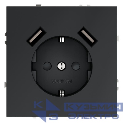 Розетка 1-м СП S70 16А с USB A+A с заземл. защ. шторки механизм графит Voltum VLS040407
