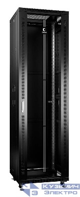 Шкаф монтажный телекоммуникационный напольный SH-05C-42U60/60-BK 19дюйм для распред. и серверн. оборудования 42U 600х600х2055мм передн. стеклян. и задн. сплошн. метал. двери ручка с замком черн. (RAL 9004) Cabeus 8560c