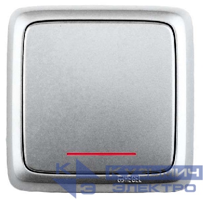 Выключатель 1-кл. ОП Альфа 10А IP20 250В с индикацией с монтаж. пластиной серебр. HEGEL ВА10-116-06