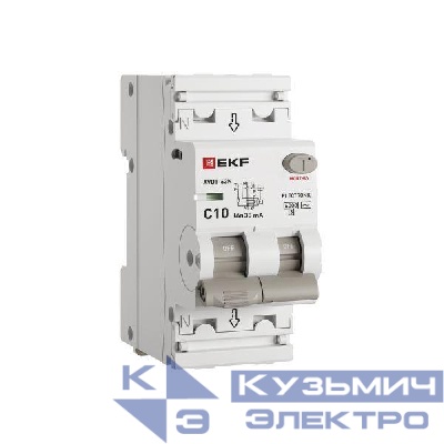 Выключатель автоматический дифференциального тока 2п (1P+N) C 10А 30мА тип AC 6кА АВДТ-63N (электрон.) PROxima EKF D63N26E10C30