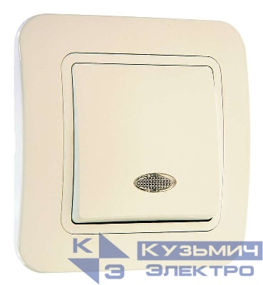 Переключатель проходной 1-кл. 1п 1мод. СП Lillium 10А IP20 с подсветкой крем./крем. Makel 70225