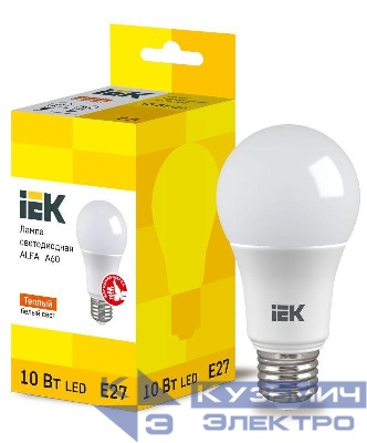 Лампа светодиодная Alfa 10Вт A60 грушевидная 3000К E27 230В (6шт) IEK LLA-A60-10-230-30-E27-6