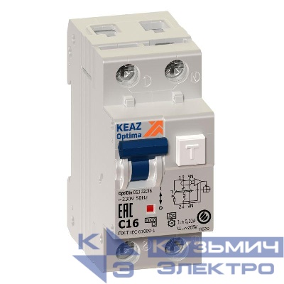 Выключатель автоматический дифференциального тока 2п (1P+N) C 25А 30мА тип A 6кА OptiDin D63 УХЛ4 2мод. КЭАЗ 103509