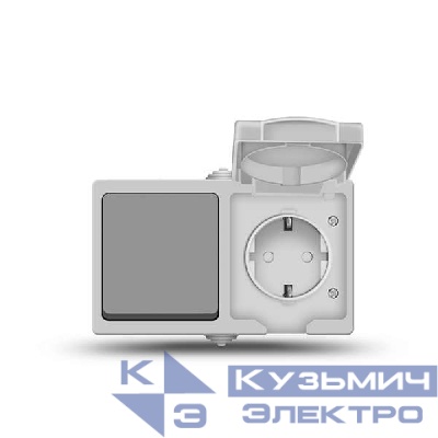 Блок 1-кл. Аллегро горизонт. вык. + роз. с заземл. защ. шторки с крыш. IP54 сер. UNIVersal 1273