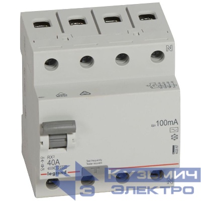 Выключатель дифференциального тока (УЗО) 4п 40А 100мА тип AC RX3 ИЭК Leg 402067
