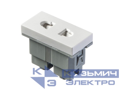 Розетка модульная 220В, с з/к и шторками 45х22,5мм, белая F3 (серия F)