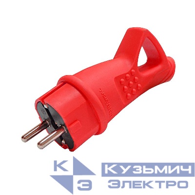 Вилка электрическая 1ф 16А 250В IP44 с заземл. с ушком каучук красн. (еврослот) UNIVersal 3071