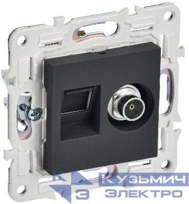 Розетка двойная TV+RJ45 кат.5E SKANDY SK-A14G графит IEK SK-AK20-1-K53
