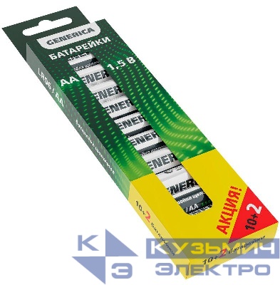 Элемент питания алкалиновый AA/LR6 Alkaline ПРОМО (уп.10+2шт) GENERICA ABT-LR06-ST-B12-G