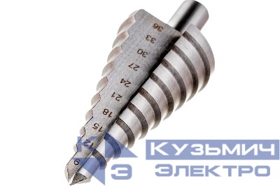 Сверло ступенчатое HSS (Р6М5) по металлу 9 ступеней 9-36мм FIT 36399