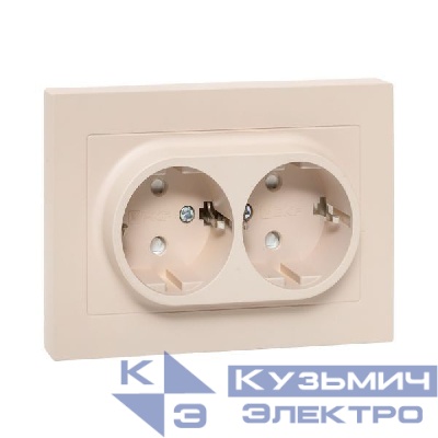 Розетка 2-м СП Эпика 16А с заземл. защ. шторки с рамкой механизм крем. EKF UP1-SOI-211