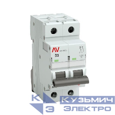 Выключатель автоматический модульный 2п D 3А 6кА AV-6 AVERES EKF mcb6-2-03D-av