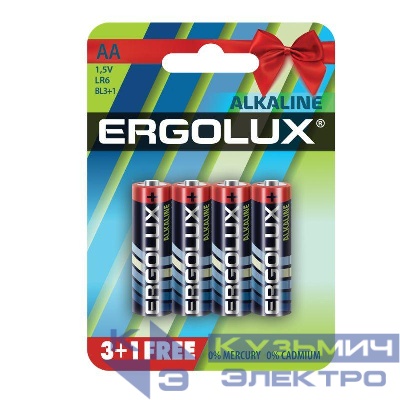 Элемент питания алкалиновый AA/LR6 1.5В Alkaline BL 3+1(FREE) (уп.4шт) Ergolux 12866