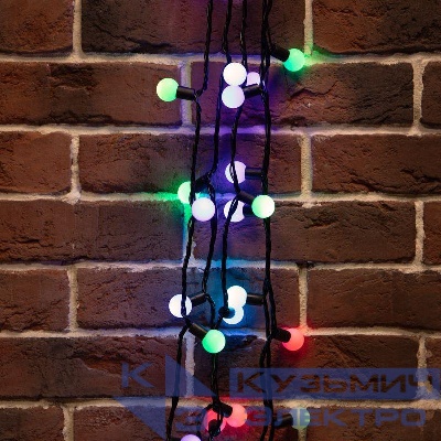 Гирлянда светодиодная "Мультишарики" 10м d23мм 80LED RGB 4Вт IP65 230В быстрая смена цвета провод ПВХ черн. (нужен блок 303-5000) Neon-Night 303-519