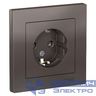 Розетка 1-м СП AtlasDesign 16А IP20 с заземл. защ. шторки в сборе мокко SE ATN000644