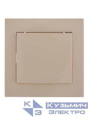 Розетка 1-м СП Rain с заземл. с защ. крышкой керамика крем. LEZARD 703-0303-123