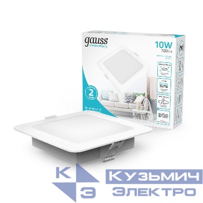 Светильник светодиодный Elementary Downlight 10Вт 4000К 780лм 170-260В IP20 120х26 квадрат монтаж бел. GAUSS 998420209