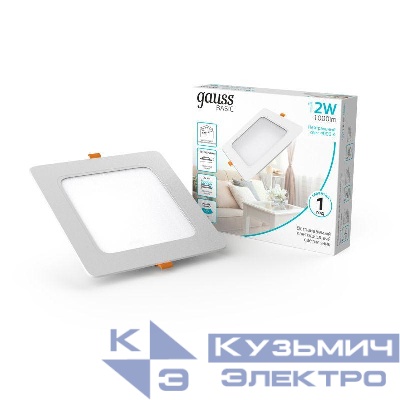 Светильник светодиодный Basic Downlight 12Вт 4000К IP20 1000лм 170-260В 145х26 квадрат бел. GAUSS 9031420212