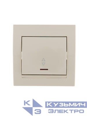 Переключатель проходной 1-кл. СП Deriy 10А с подсветкой крем. LEZARD 702-0303-114