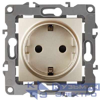 Розетка 1-м СП Эра12 12-2001-04 16А IP20 16AX 250В 2P+E Schuko без монтаж. лапок механизм шампань Эра Б0014684