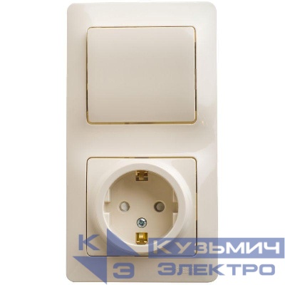 Блок комбинированный Glossa (розетка защ. шторки с заземл. + 1-кл. выкл.) беж. SE GSL000270