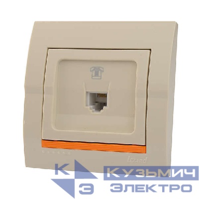 Розетка телефонная 1-м СП Deriy RJ11 16А IP20 евро стандарт крем. LEZARD 702-0303-137
