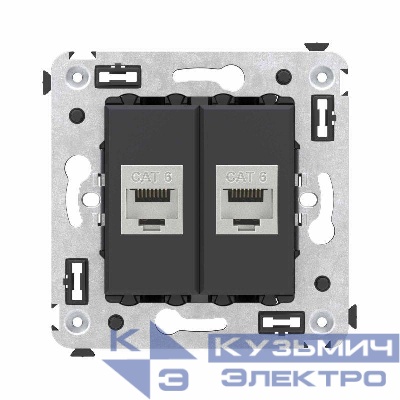 Розетка компьютерная 2-м СП Avanti "Черный матовый" RJ45 кат.6 без шторок экранир. механизм DKC 4412794