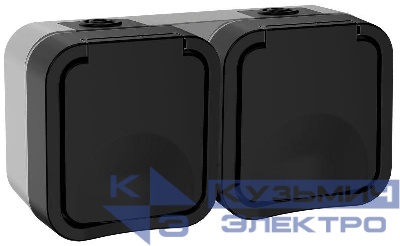 Розетка 2-м ОП TORS 16А IP55 TS122 горизонт. с заземл. с крышкой графит IEK TS-R26-16-55-G-K53