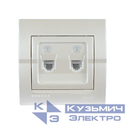 Розетка телефонная 2-м СП Deriy RJ11 жемчуж./бел. метал. LEZARD 702-3030-138
