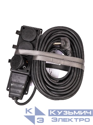 Удлинитель на каучуковой колодке 3х15м 16А IP44 250В 4кВт каучук КГ 3х2.5 черн. УХз16 Россия КОСМОС YKsm15m-3g(16A)KG-B