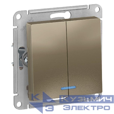 Выключатель 2-кл. СП AtlasDesign 10А IP20 (сх. 5а) 10AX с подсветкой механизм шампань SE ATN000553