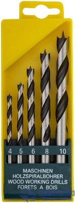 Набор сверл по дереву CrV Профи пластиковый бокс 5шт (4-5-6-8-10мм) FIT 36099