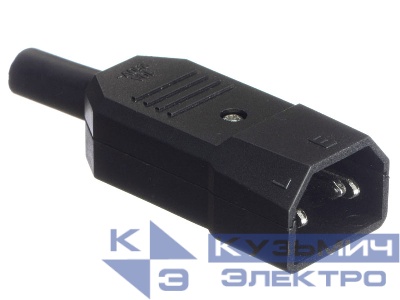 Разъем питания, гнездо IEC С14, на кабель, черный