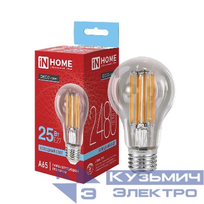 Лампа светодиодная LED-A65-deco 25Вт прозрачная 6500К E27 2480лм 230В IN HOME 4690612063195
