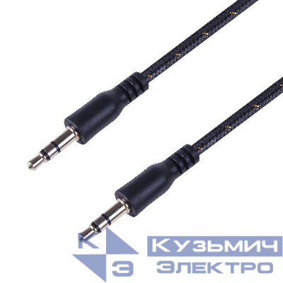 Кабель аудио AUX 3.5мм в тканевой оплетке 1м черн. Rexant 18-4071