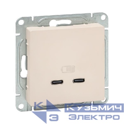 Розетка 2-м СП Эпика USB-C механизм крем. EKF UP1-SOI-2USBC